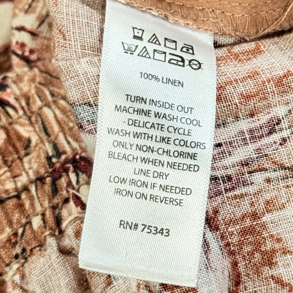 Tahari 100% Linen Brown Wide Leg Capri Pants Birds & Floral Print Womens Medium - Picture 5 of 10